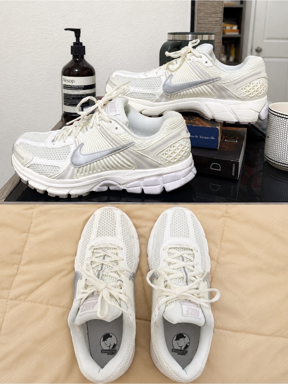 Women’s White Athletic Sneakers with Silver Accents - Nike Vomero 5